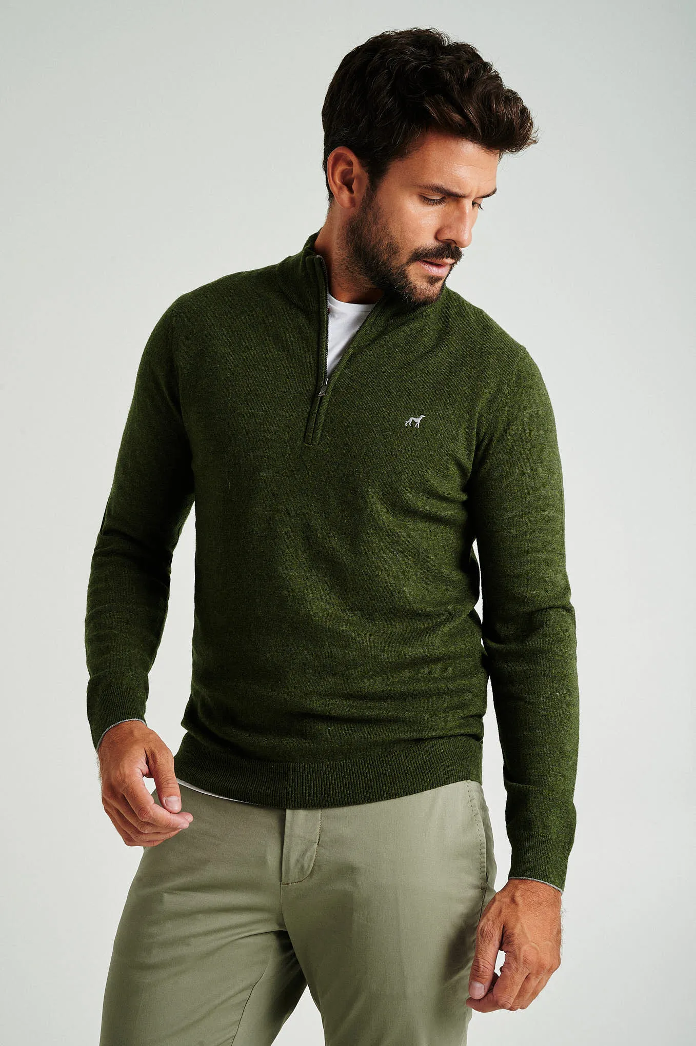 Men's lambswool blend high zip collar sweater