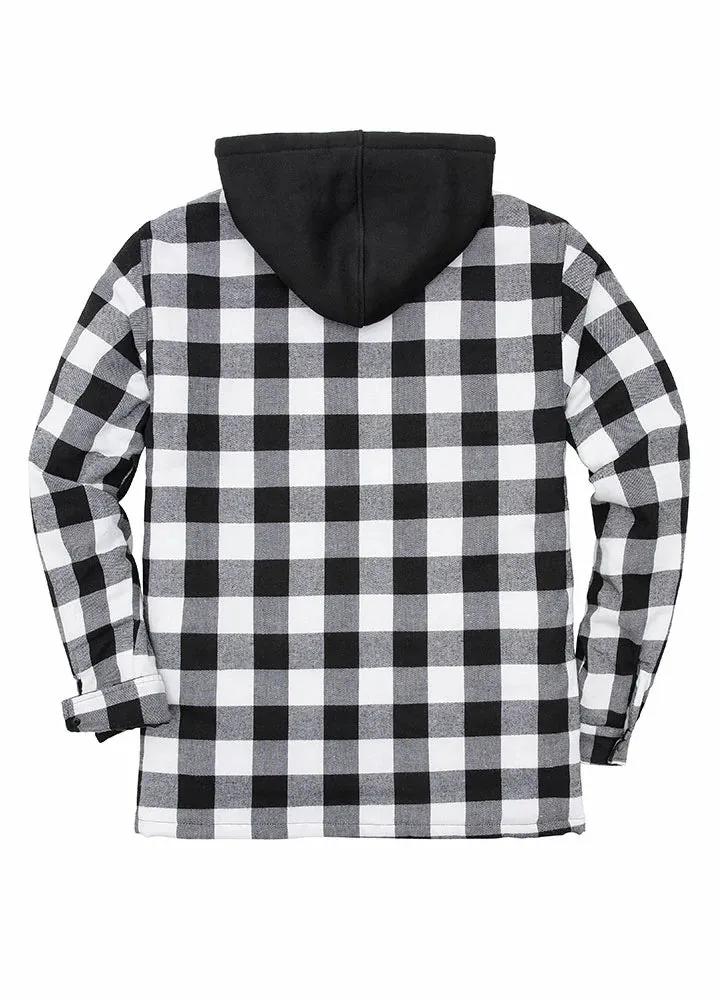 Men's Matching Family Black White Hooded Flannel Shacket