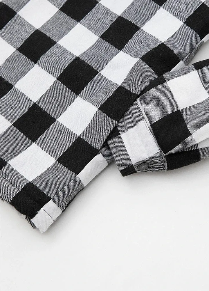 Men's Matching Family Black White Hooded Flannel Shacket