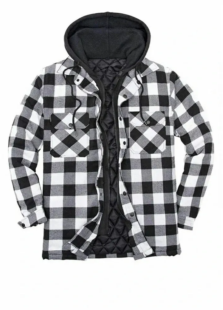 Men's Matching Family Black White Hooded Flannel Shacket