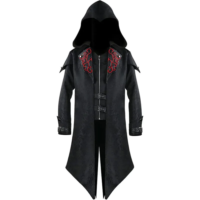 Men's Medieval Tailcoat Steampunk Vintage Hooded Trench Gothic Halloween Costume