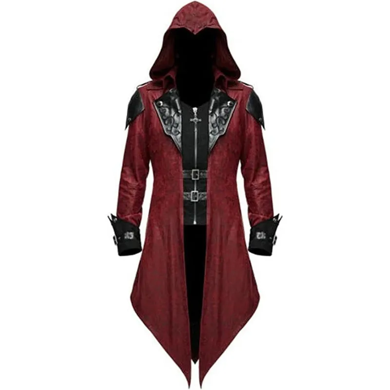 Men's Medieval Tailcoat Steampunk Vintage Hooded Trench Gothic Halloween Costume