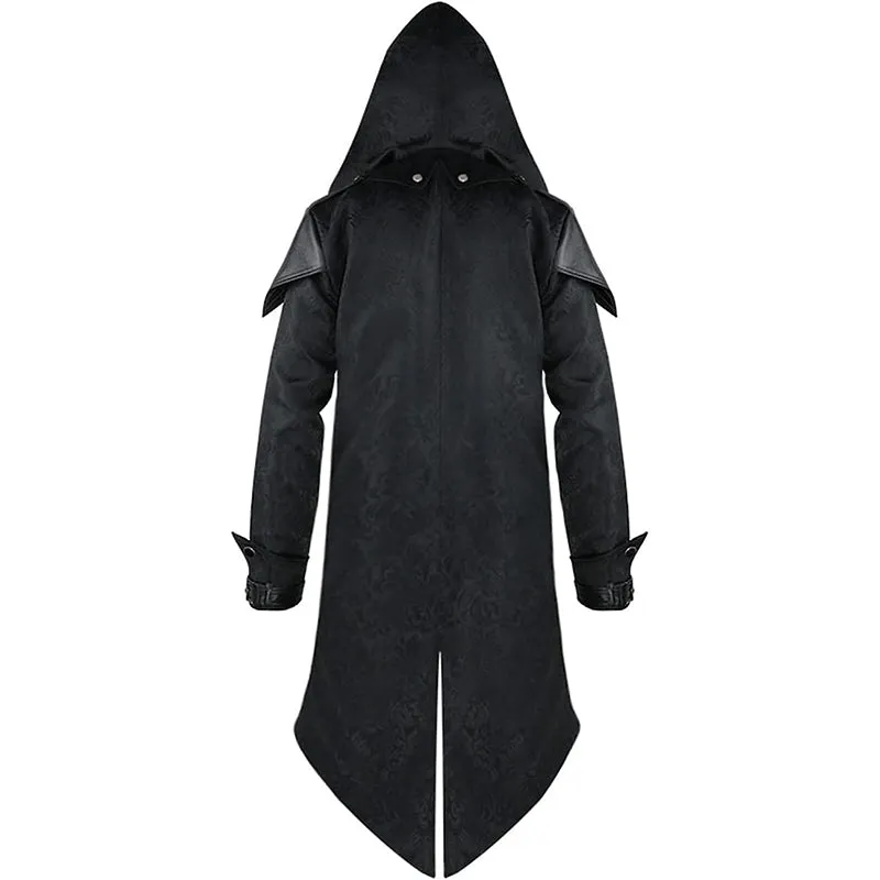 Men's Medieval Tailcoat Steampunk Vintage Hooded Trench Gothic Halloween Costume