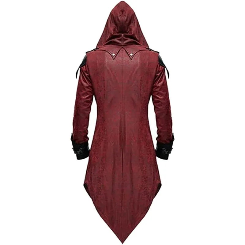 Men's Medieval Tailcoat Steampunk Vintage Hooded Trench Gothic Halloween Costume