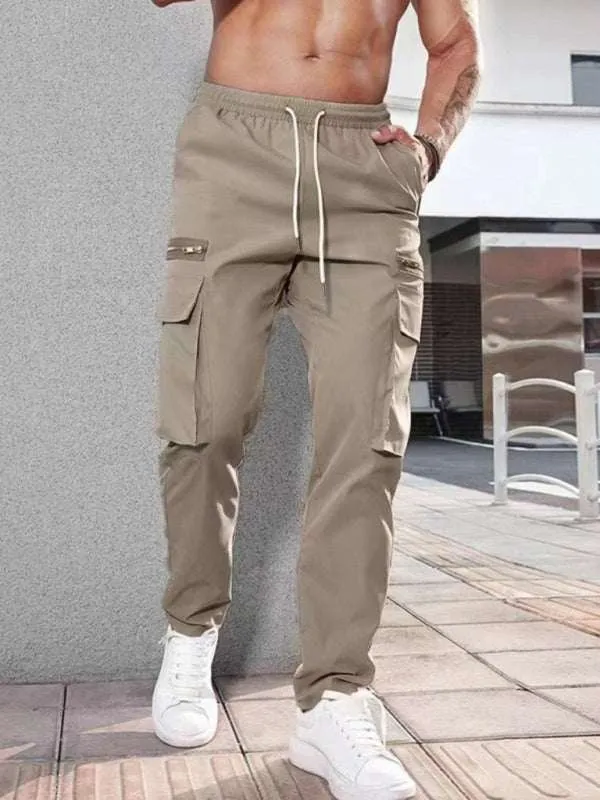 Men's new fashionable casual sports zipper decorative overalls