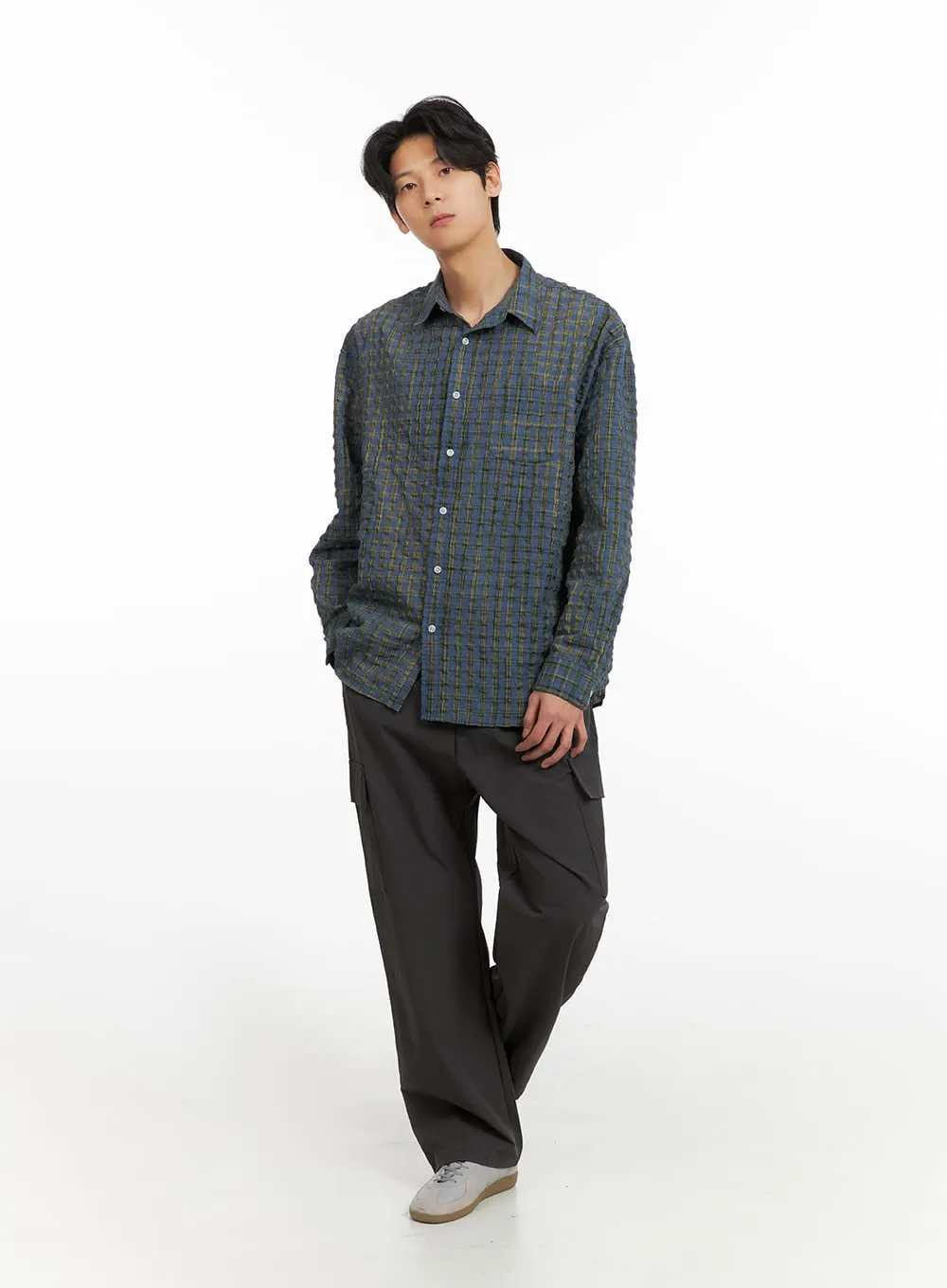 Men's Plaid Textured Shirt IA402