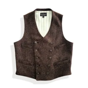 Men's Tweed Wool Vest - Double-Breasted Slim Fit - Red Brown - Classic Gentlemen Elegant Wear