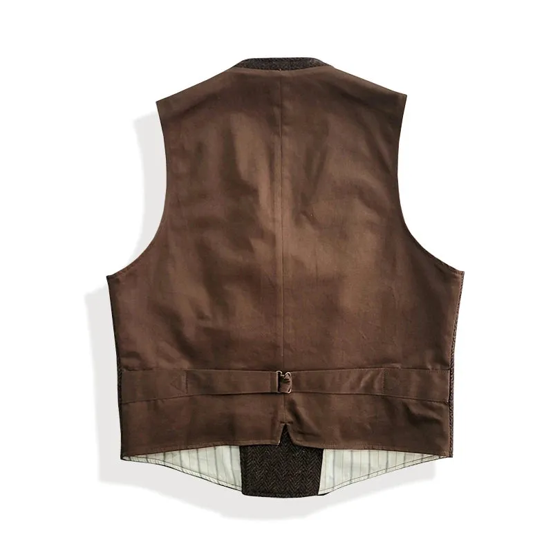 Men's Tweed Wool Vest - Double-Breasted Slim Fit - Red Brown - Classic Gentlemen Elegant Wear