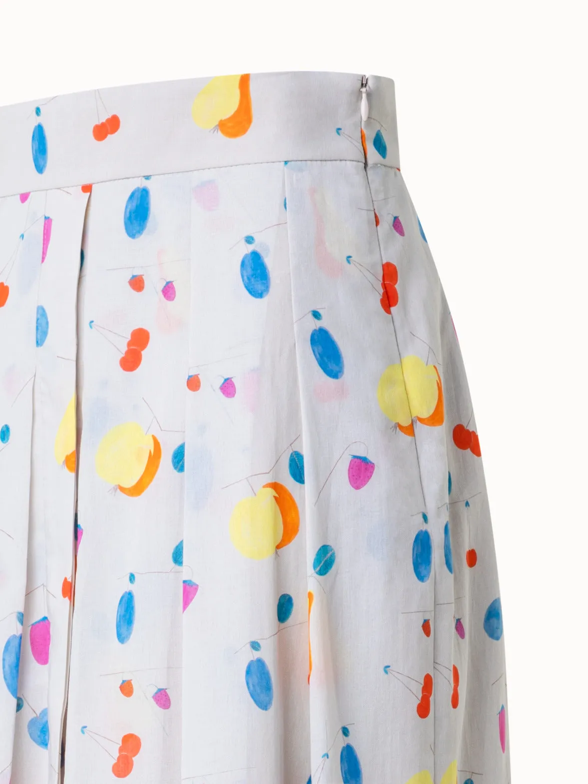 Midi Cotton Voile Pleated Skirt with Fruit Print