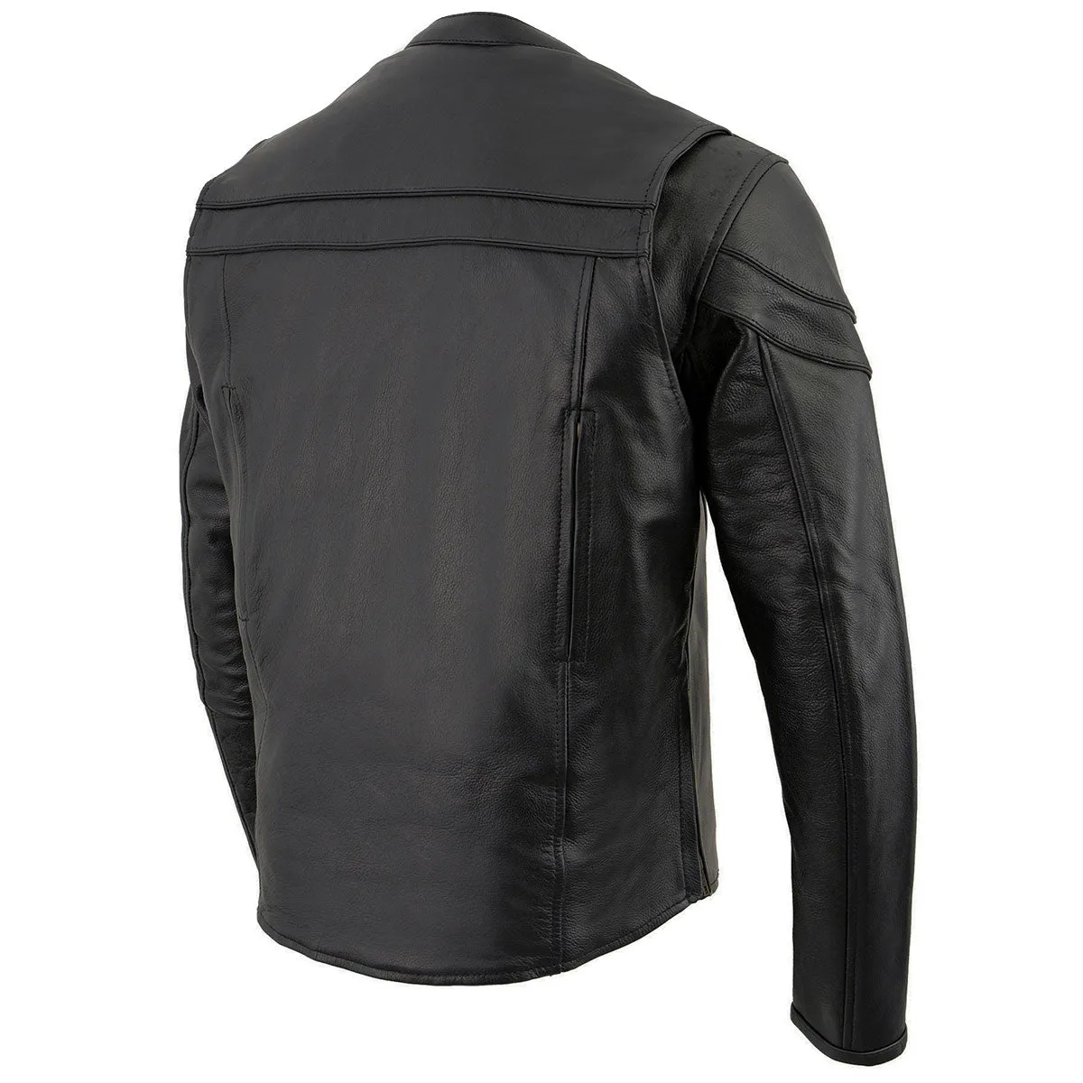 Milwaukee Leather LKM1725 Men's Black Leather Sporty Crossover Scooter Motorcycle Jacket w/ Reflective Piping