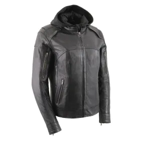 Milwaukee Leather MLL2501 Ladies ‘Vented Racer’ Leather Jacket with Removable Hoodie Liner