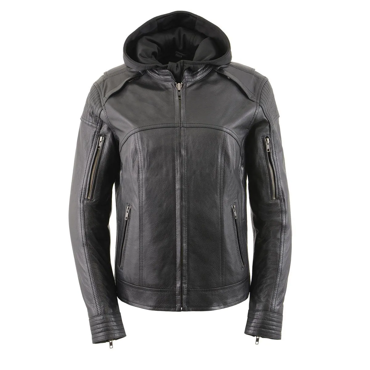 Milwaukee Leather MLL2501 Ladies ‘Vented Racer’ Leather Jacket with Removable Hoodie Liner