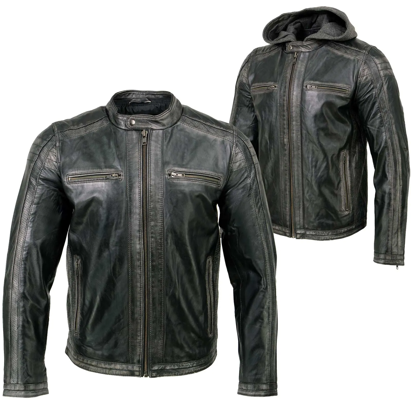 Milwaukee Leather SFM1846 Men's Black Fashion Casual Leather Jacket with Removable Hoodie