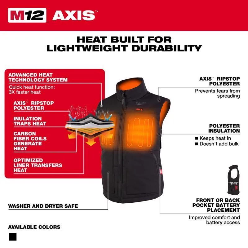 Milwaukee M12 M Sleeveless Women's Full-Zip Heated Vest (Vest Only) Black