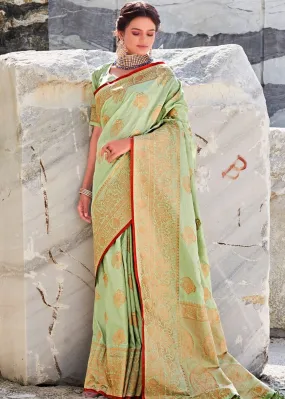 Mint Green Woven Designer Silk Saree with Butti overall