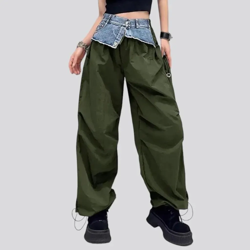 Mixed-fabrics women's denim pants