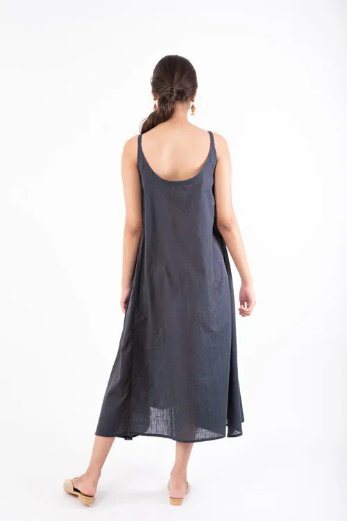 Naman Charcoal Soof Hand Embroidered Midi Dress