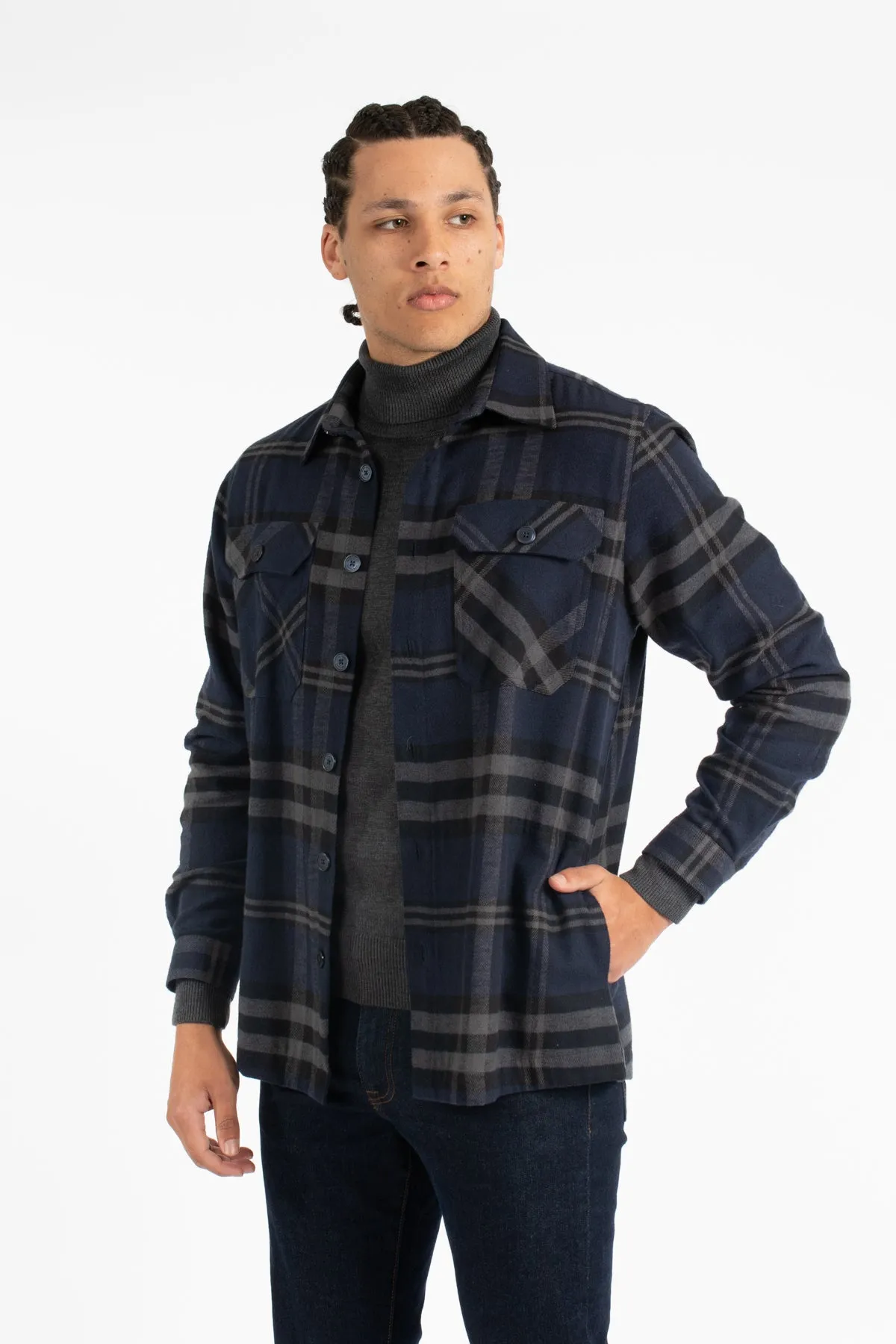 Navy Check Overshirt Jacket