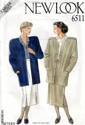 New Look 6511 Womens PLUS SIZE Collarless Jacket & 2 Skirts 1980s Vintage Sewing Pattern Sizes 18 - 26 UNCUT Factory Folded