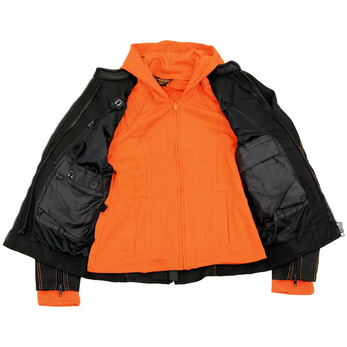 NexGen SH1939 Women's 'Reflective Tribal' Orange and Black 3/4 Textile Vented Jacket