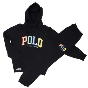 Nwt Polo Ralph Lauren Black Pullover Color Spellout Hoodie with Matching Joggers