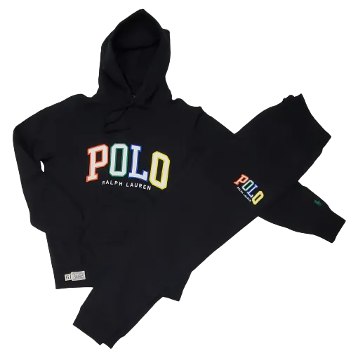 Nwt Polo Ralph Lauren Black Pullover Color Spellout Hoodie with Matching Joggers