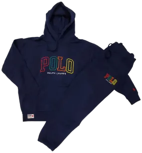 Nwt Polo Ralph Lauren Navy Pullover Color Spellout Hoodie with Matching Joggers