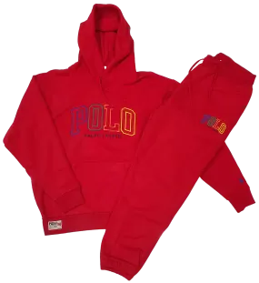 Nwt Polo Ralph Lauren Red Pullover Color Spellout Hoodie with Matching Joggers