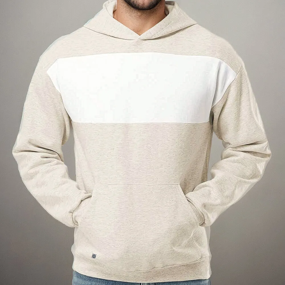 Oatmeal Heather & White Varsity Chest Stripe Popover Hoodie