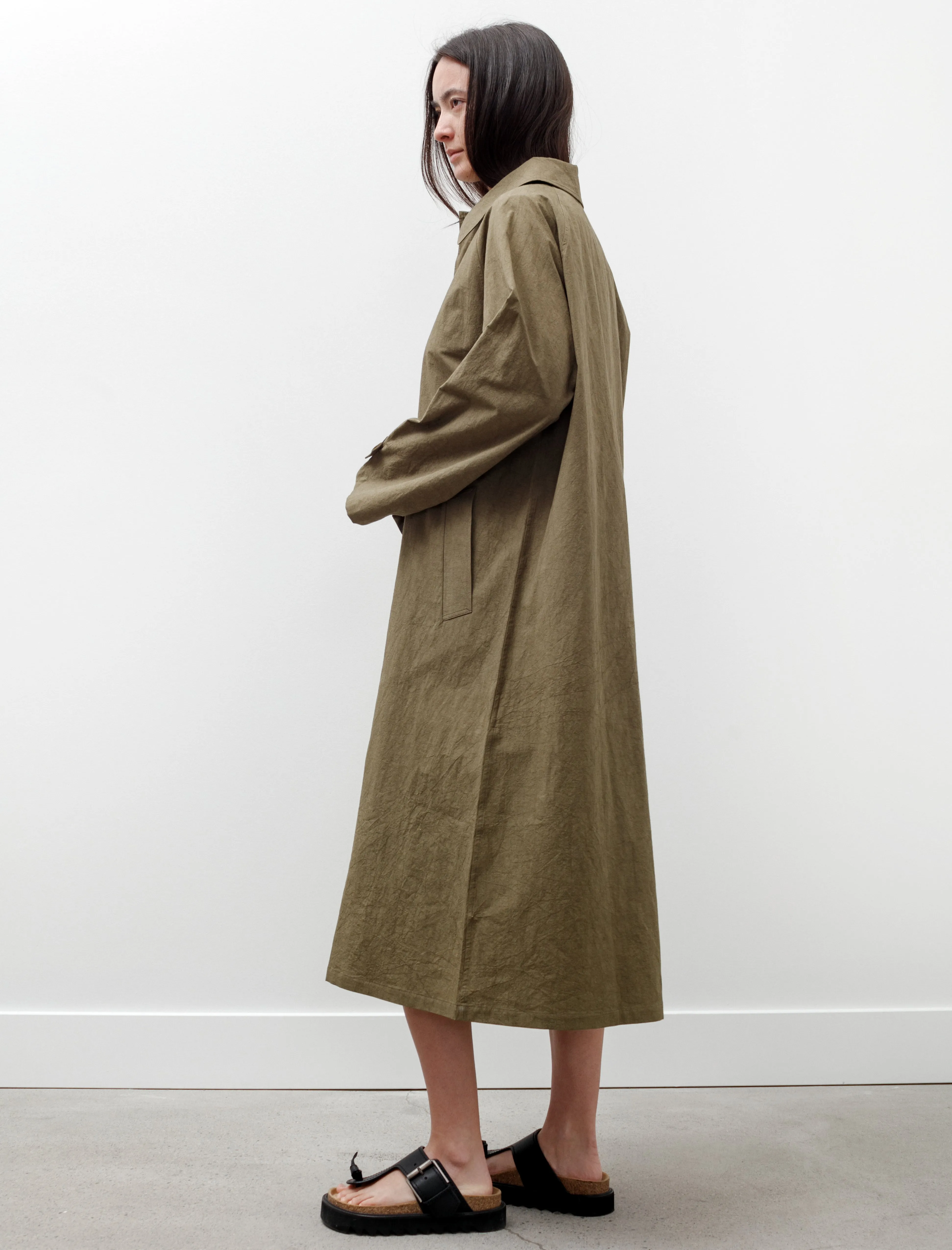 Oversized Trench Coat Cotton Linen Dark Olive