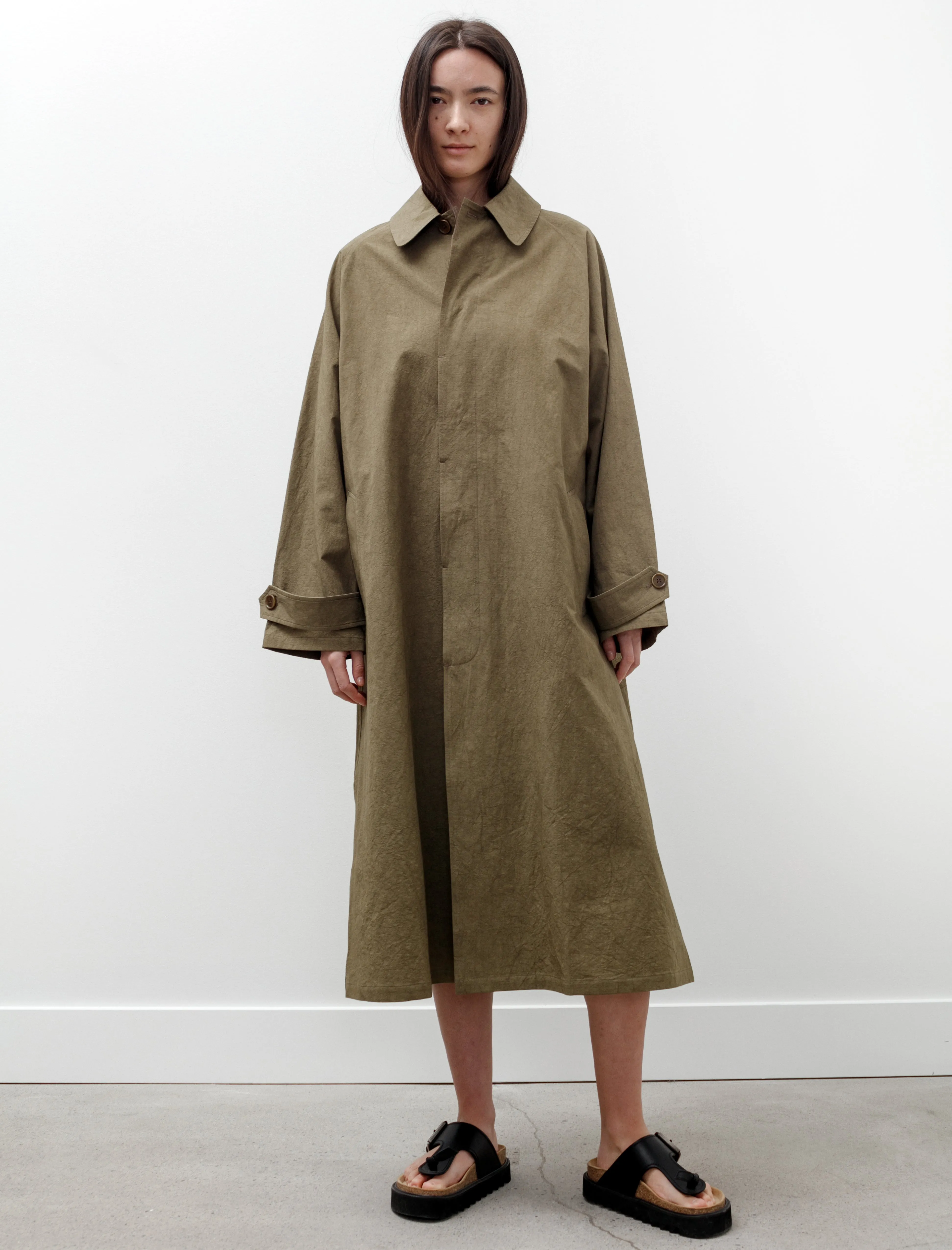 Oversized Trench Coat Cotton Linen Dark Olive