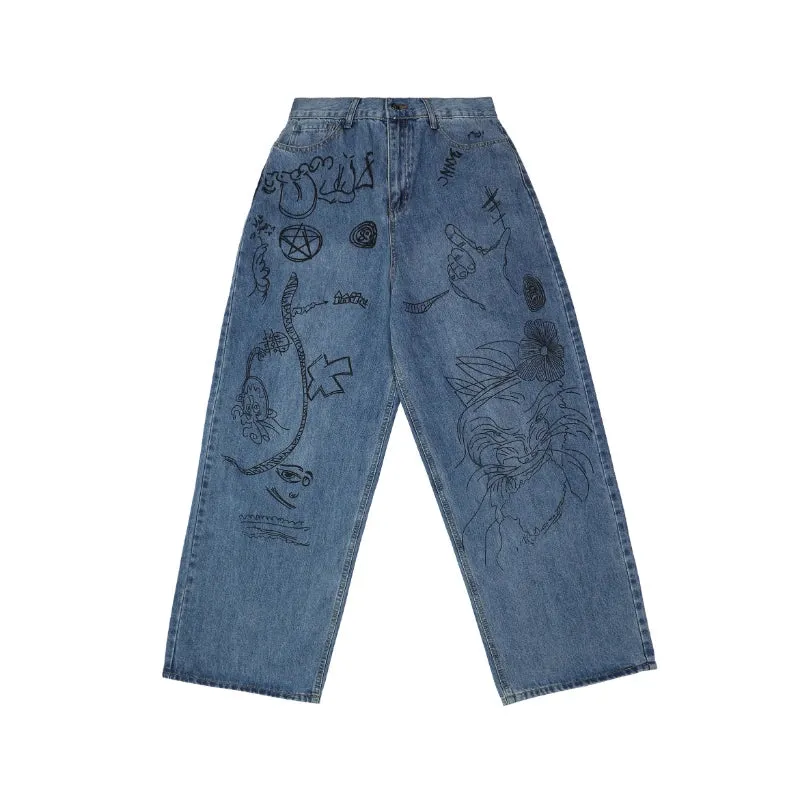 Painted Leg Pants Baggy Jeans For Women Y2k Hip Hop Pants