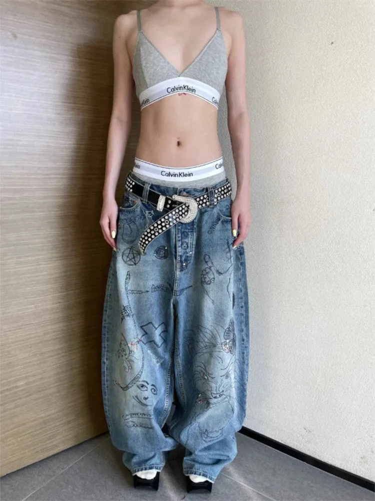 Painted Leg Pants Baggy Jeans For Women Y2k Hip Hop Pants