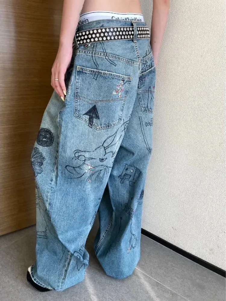 Painted Leg Pants Baggy Jeans For Women Y2k Hip Hop Pants