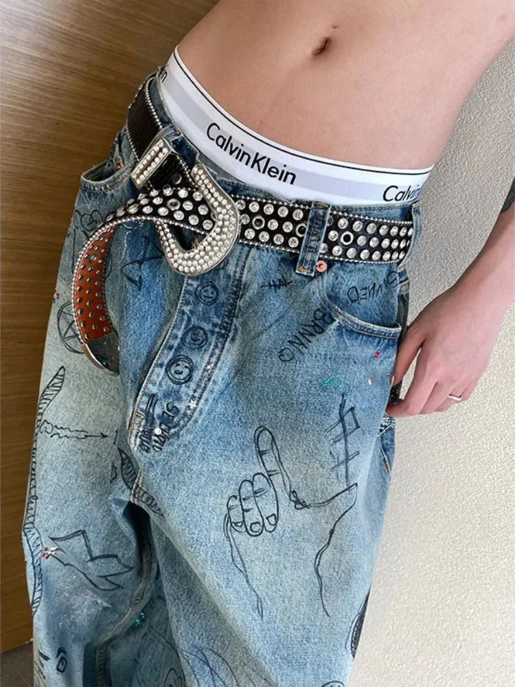 Painted Leg Pants Baggy Jeans For Women Y2k Hip Hop Pants