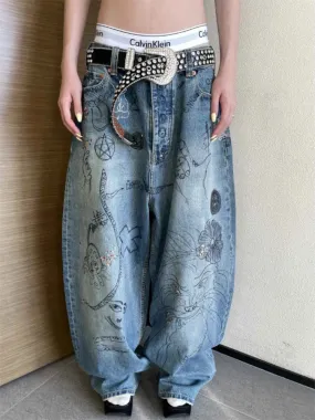 Painted Leg Pants Baggy Jeans For Women Y2k Hip Hop Pants