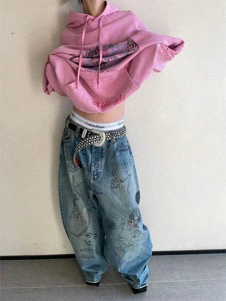 Painted Leg Pants Baggy Jeans For Women Y2k Hip Hop Pants