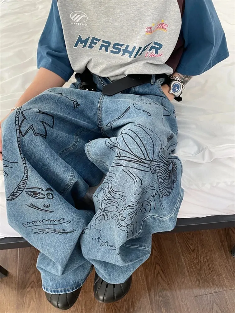 Painted Leg Pants Baggy Jeans For Women Y2k Hip Hop Pants