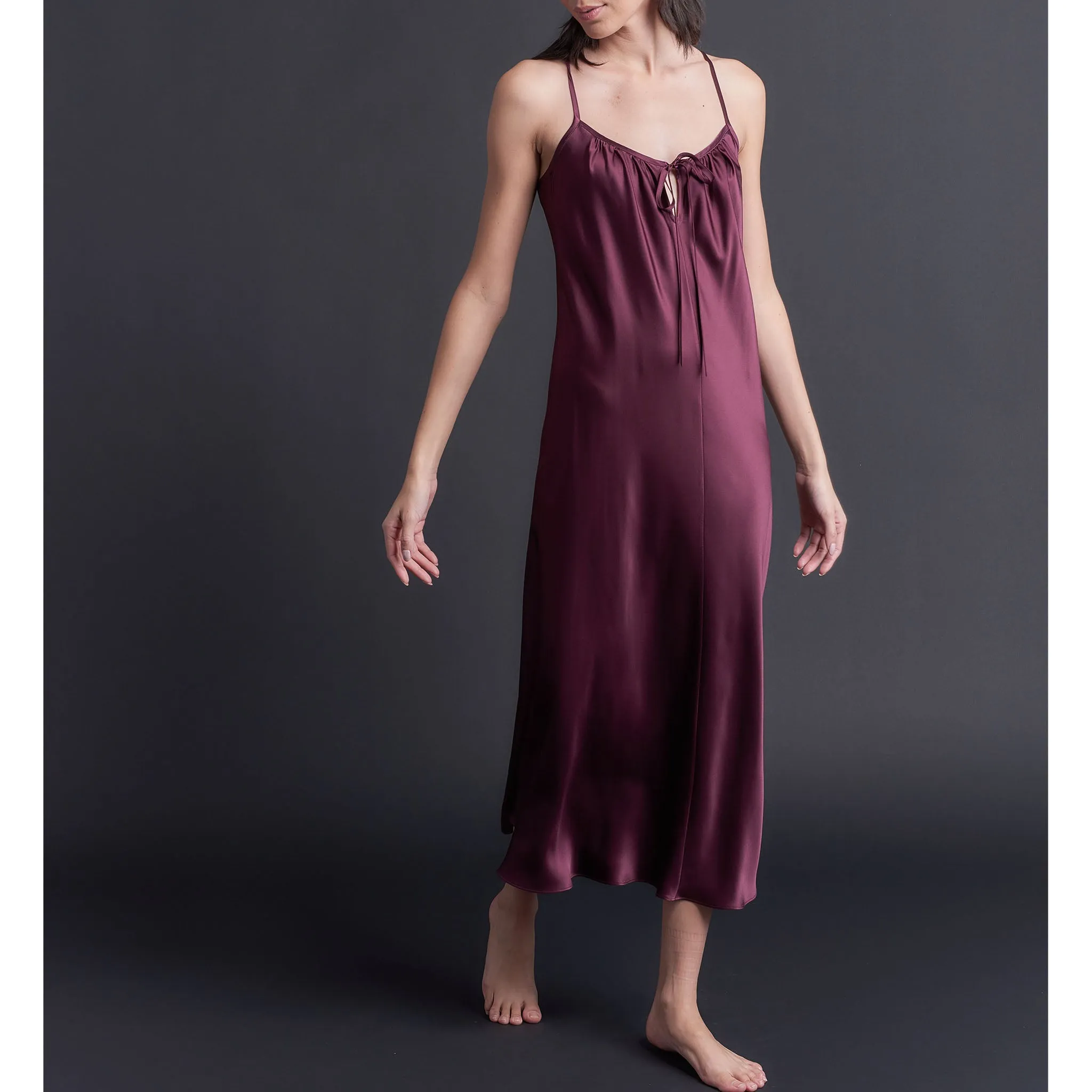 Paneled Slip Dress in Garnet Bias Silk Charmeuse