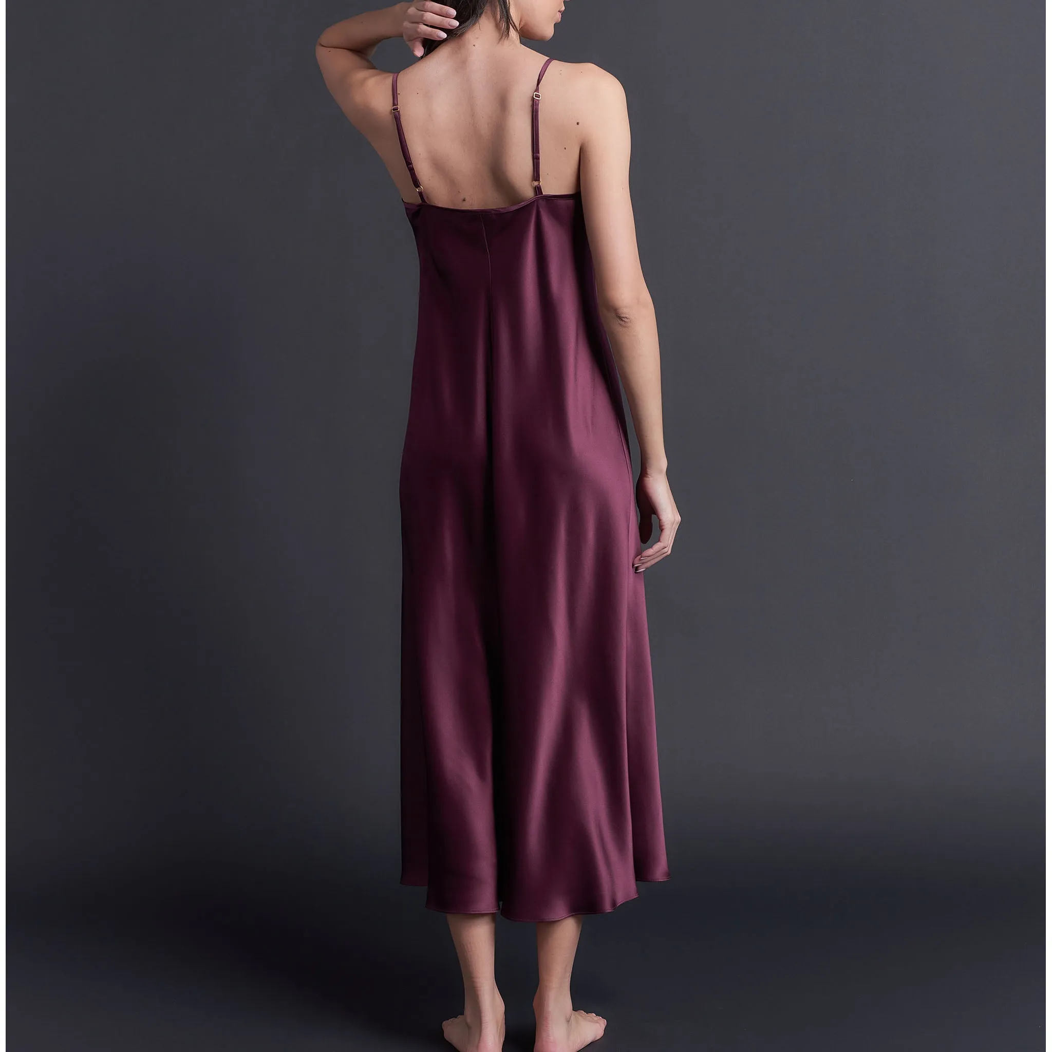 Paneled Slip Dress in Garnet Bias Silk Charmeuse