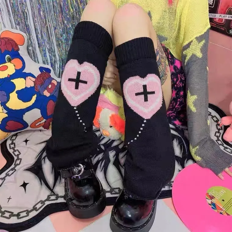 Pastel Goth Heart Cross Leg Warmers