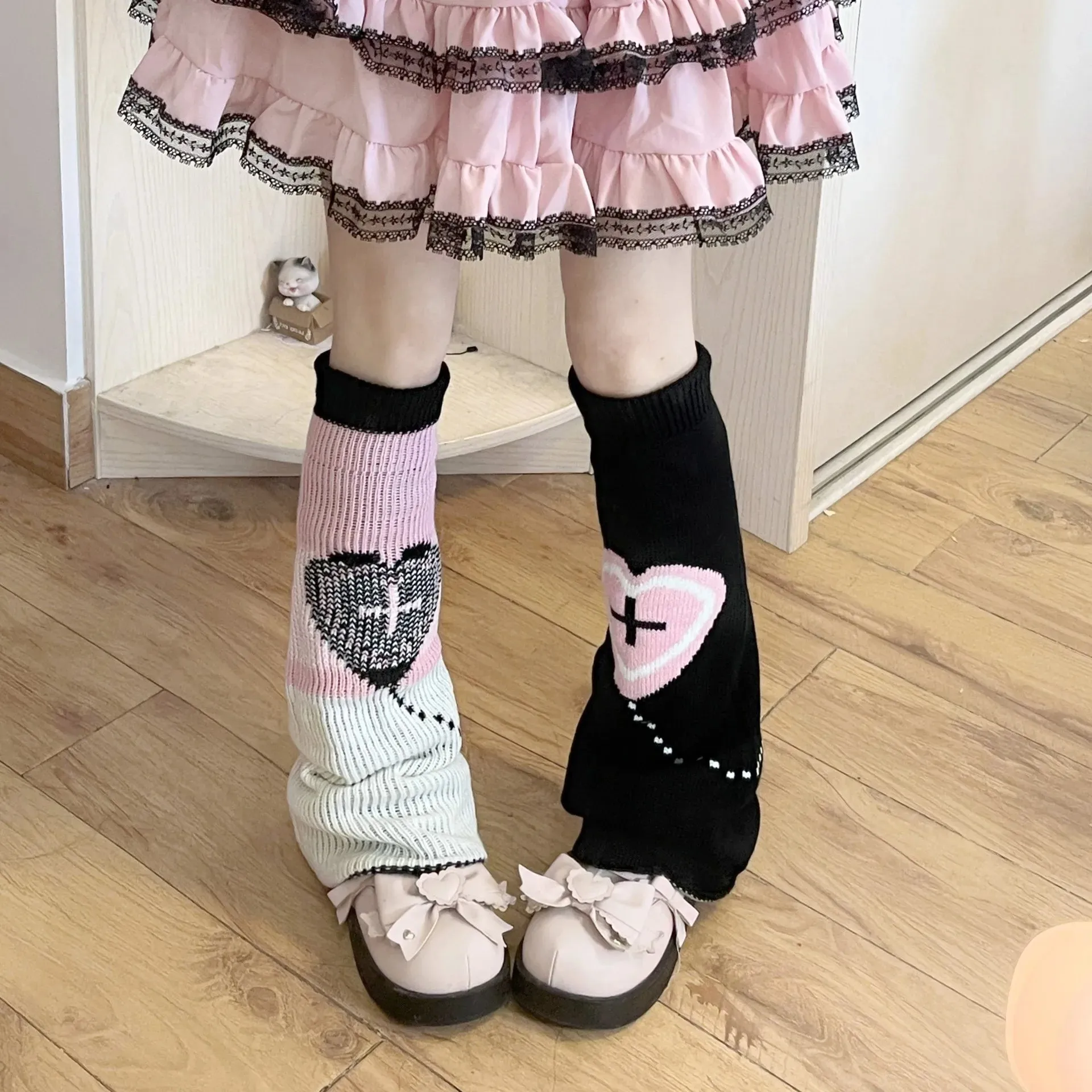 Pastel Goth Heart Cross Leg Warmers