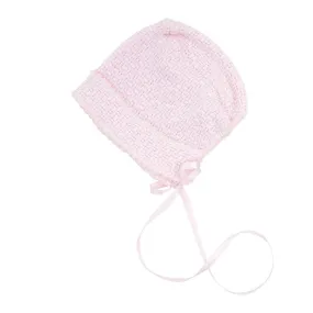 Paty Solid Color Knit Bonnet w/ Ribbon Tie & Finished Edge 210