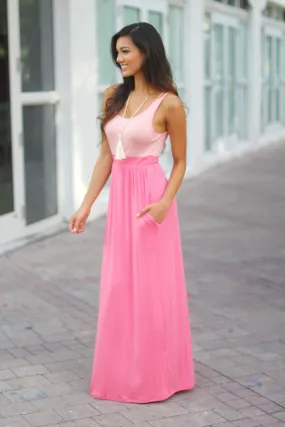 Peach and Coral Maxi Dress with Pockets