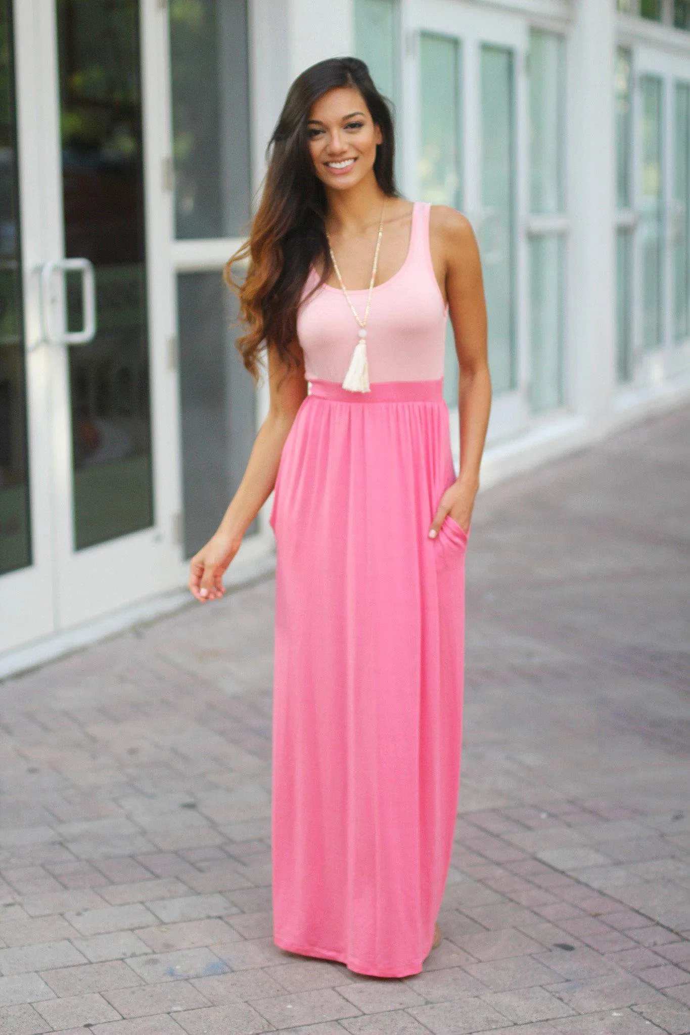 Peach and Coral Maxi Dress with Pockets