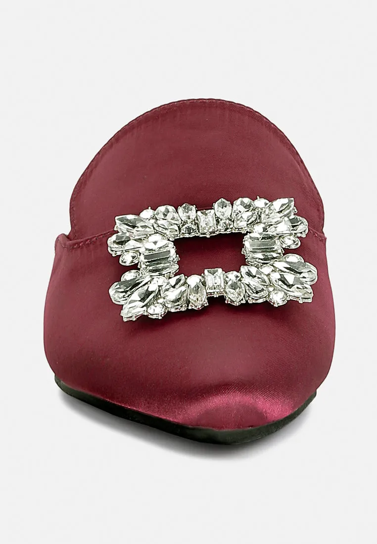 PERRINE Diamante Brooch Slip On Mules in Burgundy