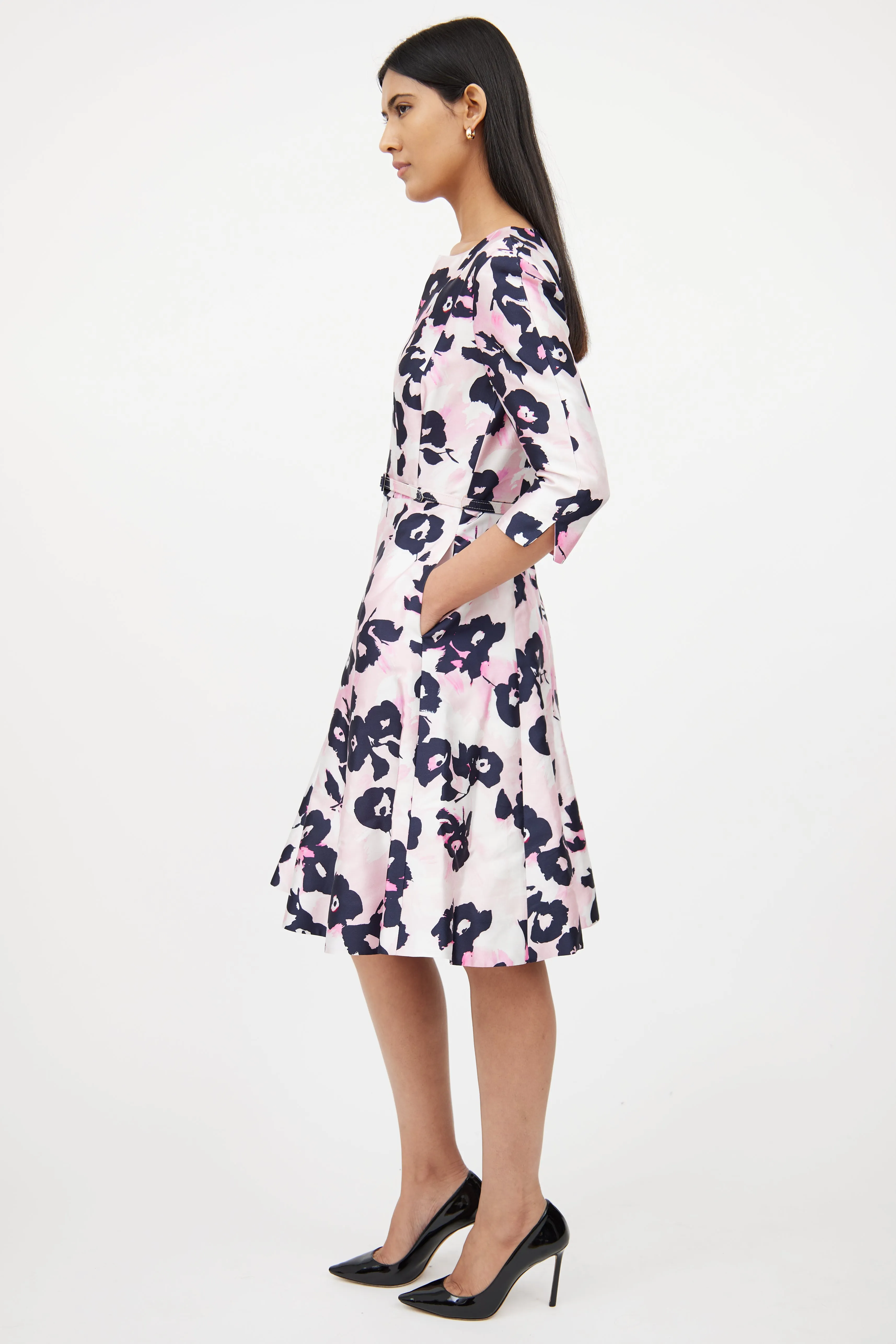 Pink & Black Floral Tea Dress