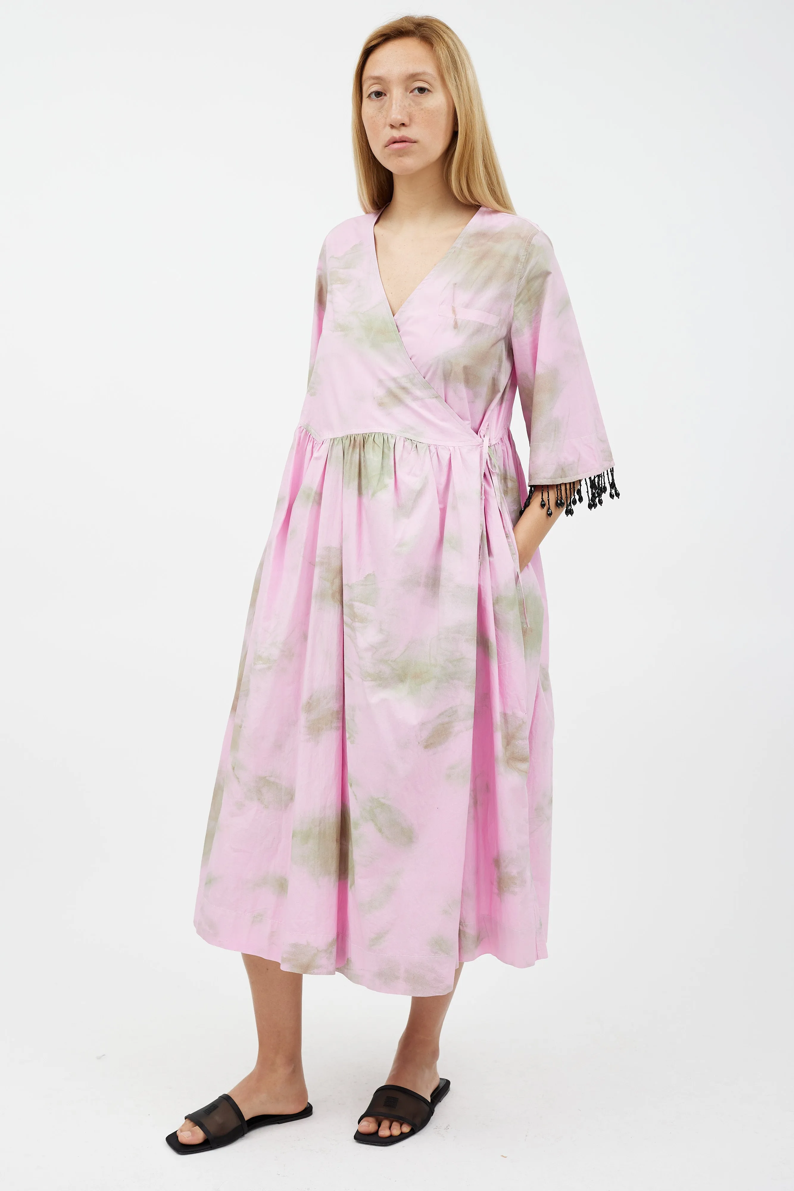 Pink & Green Tie Dye Wrap Dress