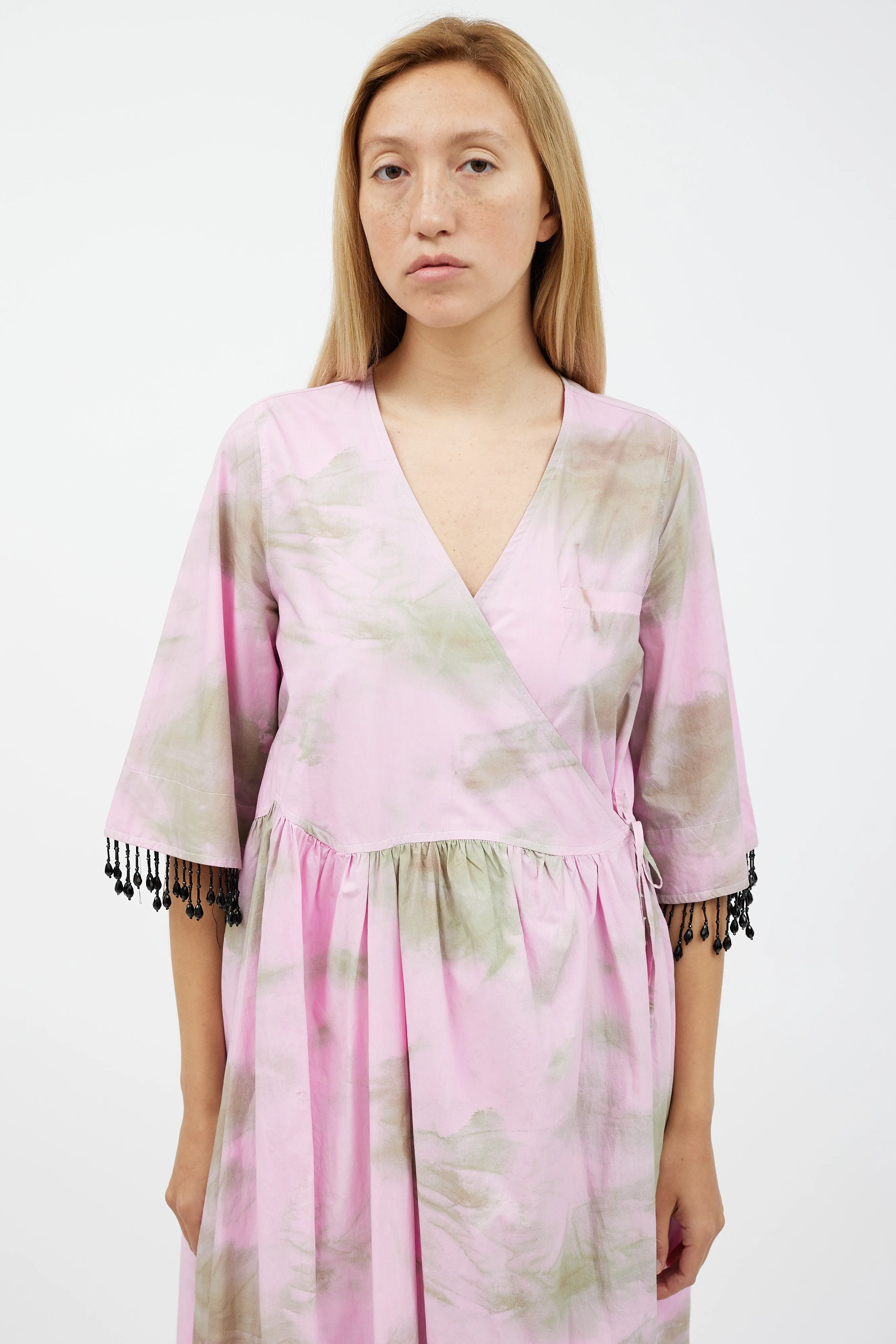 Pink & Green Tie Dye Wrap Dress