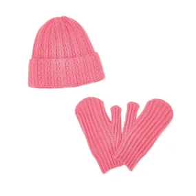 Pink Mini Cable Knit Hat and Mittens